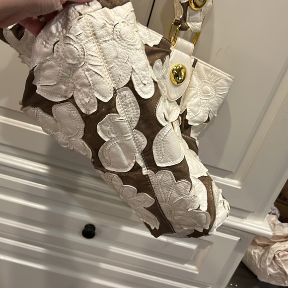 Like NEW! VINTAGE BIG Buddha Expresso brown w/ White Abstract flowers Bag - Picture 13 of 13